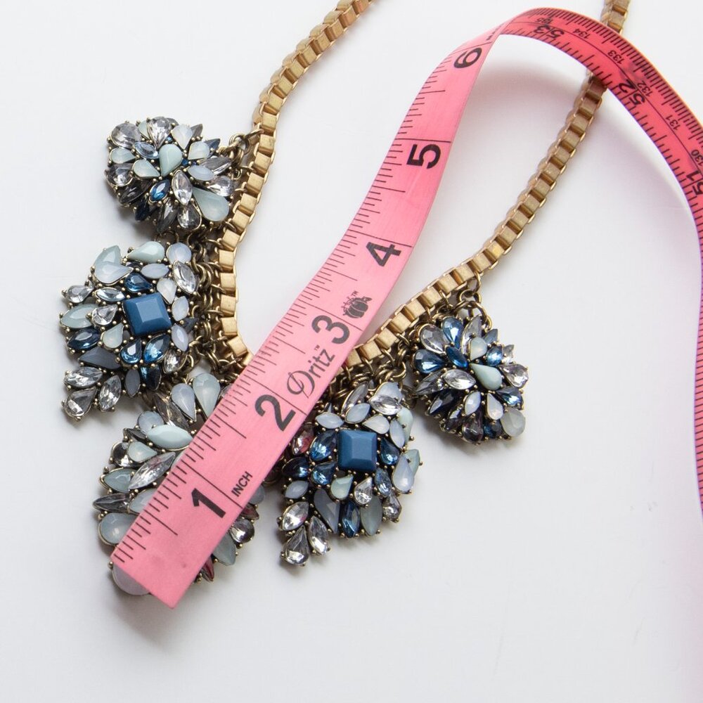 Talbots Rhinestone Statement Necklace Box Chain Gold Blue - Picture 4 of 5